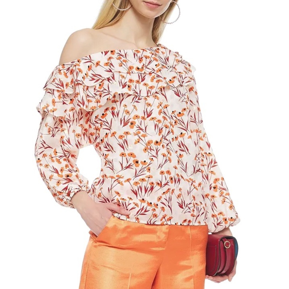 NEW MAJE CREAM FLORAL PRINT ONE-SHOULDER TOP